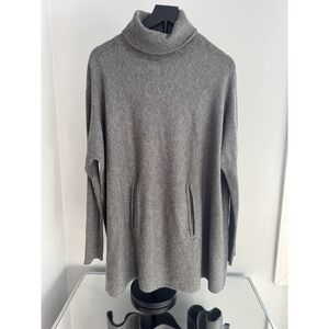 Garnet Hill Women's Sz S Cashmere-wool Tunic T-neck Sweater Charcoal Gray